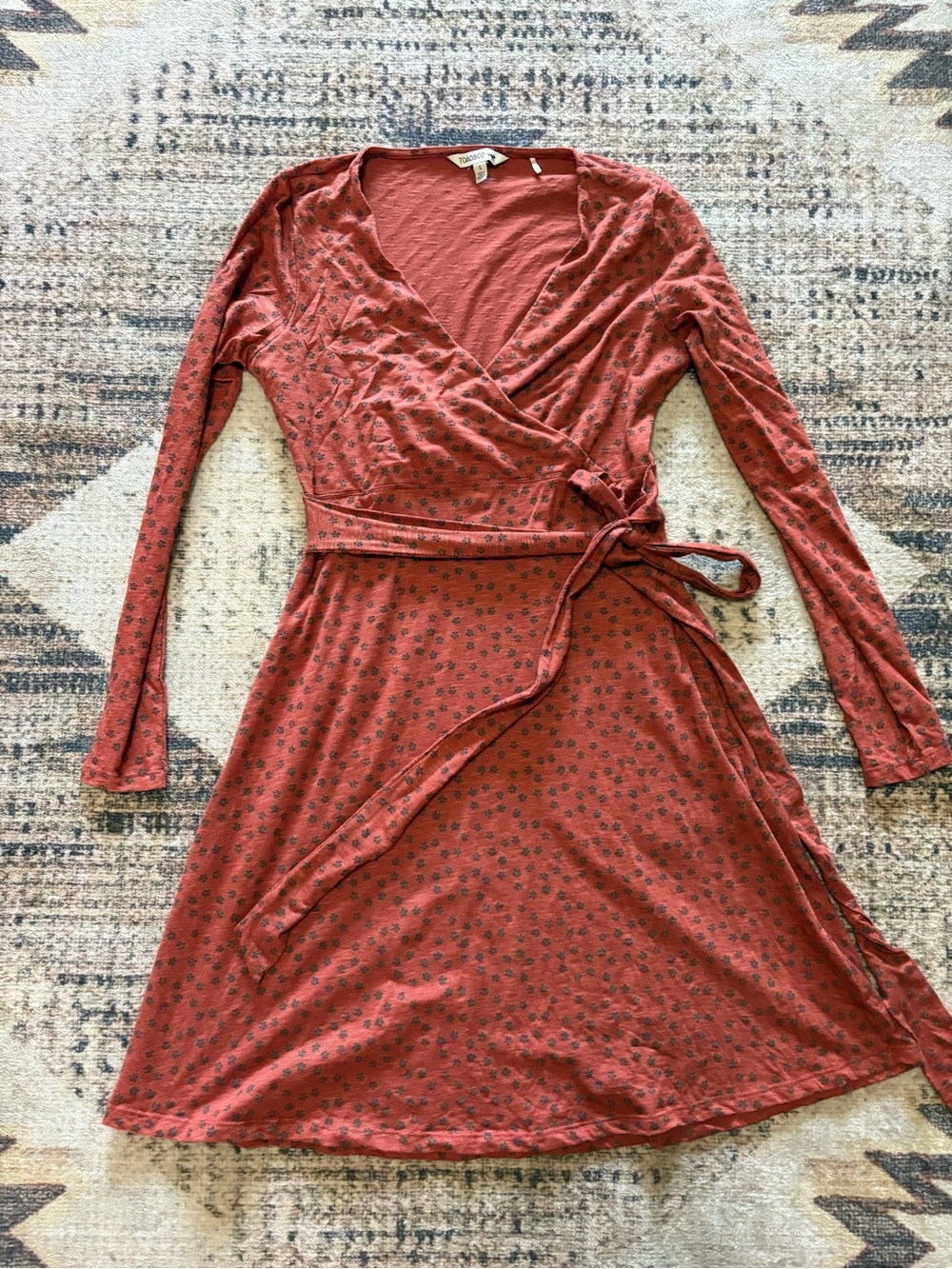 Toad & Co Cue Wrap LS Dress Auburn Daisy Print Size Small